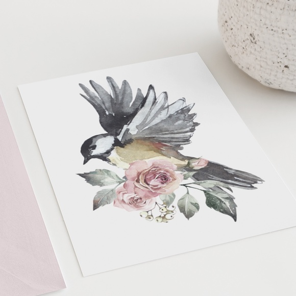 Chickadee Cute Bird Wall Art Print Poster Illustration Unframed - Picture 8 of 16